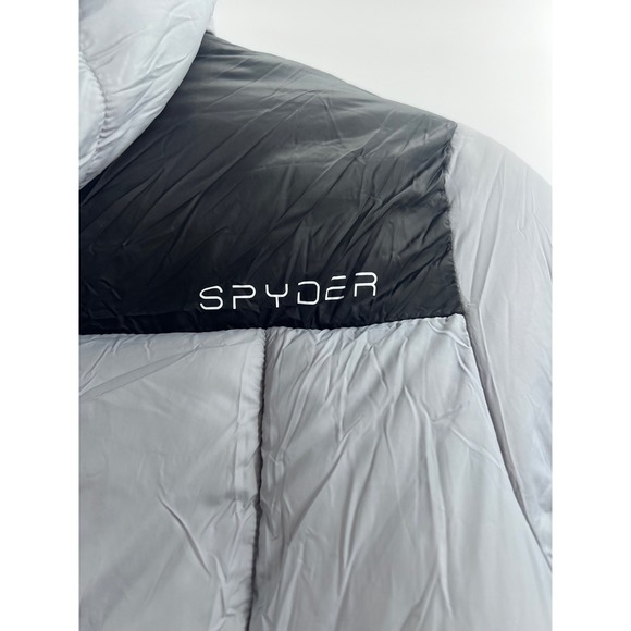 Spyder Puffer Jacket Hooded Full Zip Mens XL Gray Black Sherpa Lined - Picture 6 of 9